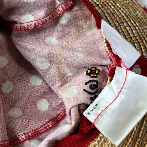 Vintage Straw Sun Hat Cap Red Polka Dots Foldable Walt Disney World‎ - Picture 6 of 9